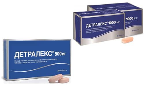 Для лечения заболеваний, связанных с нарушением кровоснабжения и потерей эластичности сосудов, используют Детралекс с дозировками 1000 и 500 мг