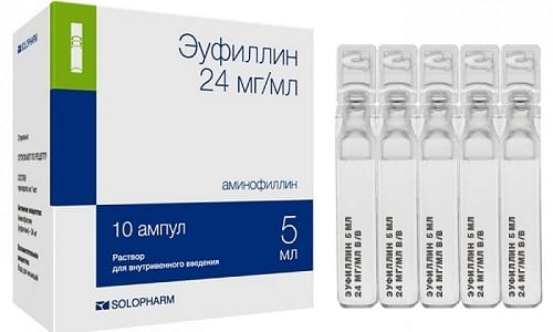 Эуфиллин проявляет эффективность при лечении бронхообструктивной болезни, эмфиземы легких, гипертонии