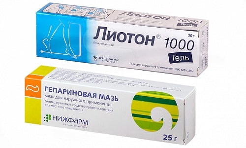 При варикозной болезни и поверхностном тромбозе часто назначается Лиотон гель или Гепариновая мазь